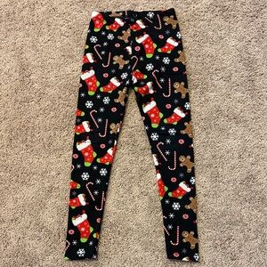 Festive Black Kids Leggings with Holiday Print